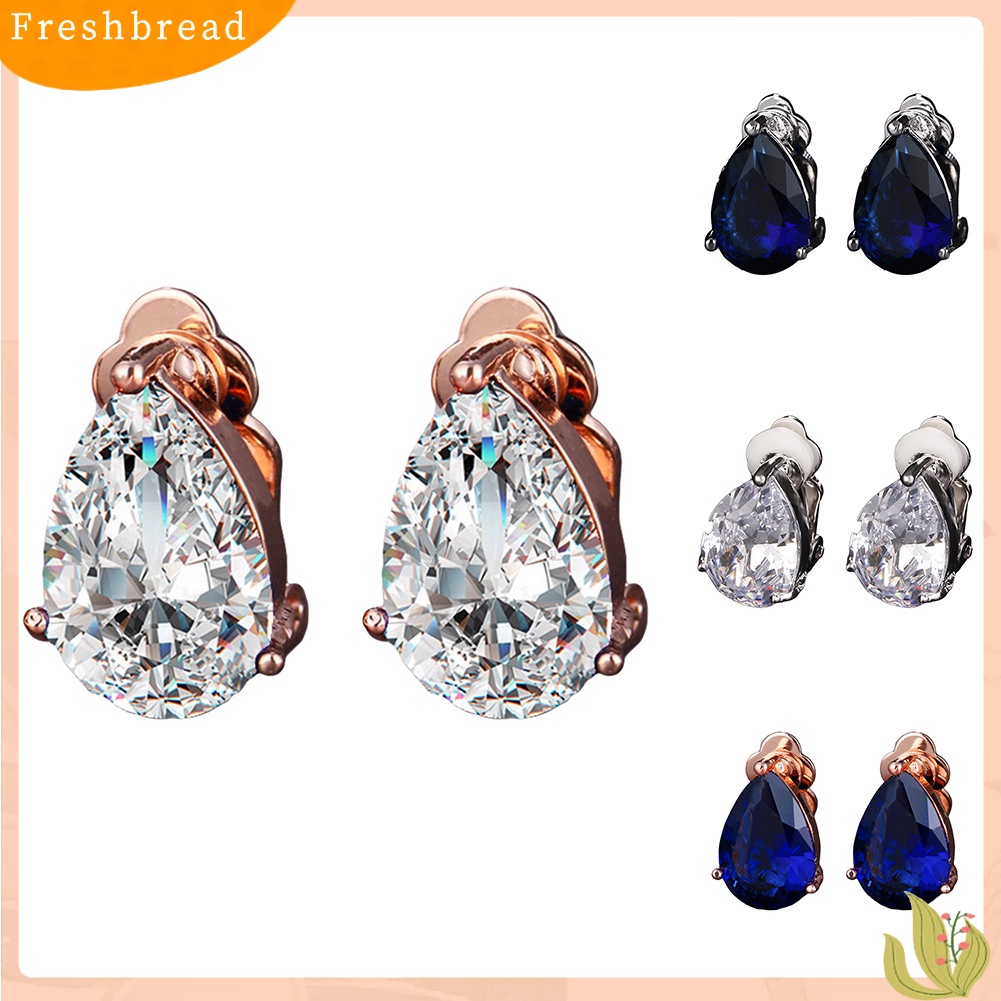 &lt; Freshbread &gt; Fashion Wanita Tetesan Air Cubic Zirconia Klip On Anting Pesta Perhiasan Hadiah