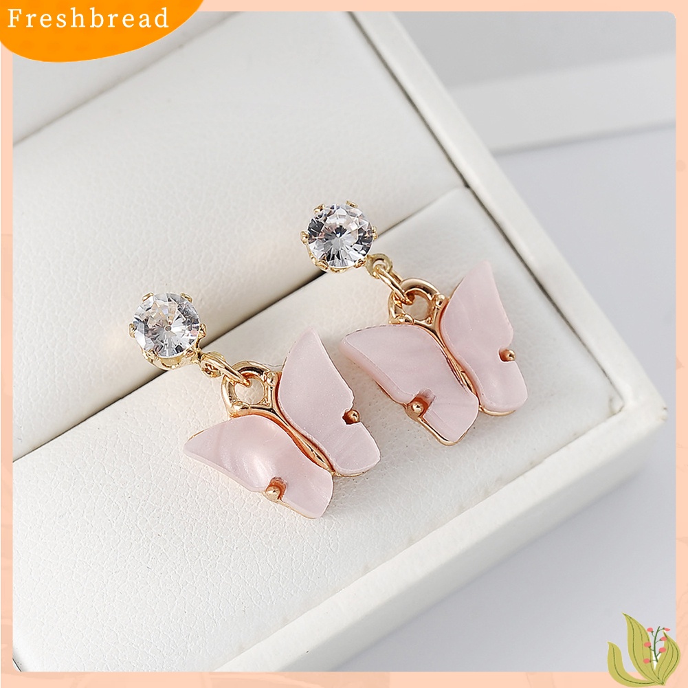 &lt; Freshbread &gt; Wanita Gaya Sederhana Warna-Warni Cubic Zirconia Anting Bentuk Kupu-Kupu Akrilik