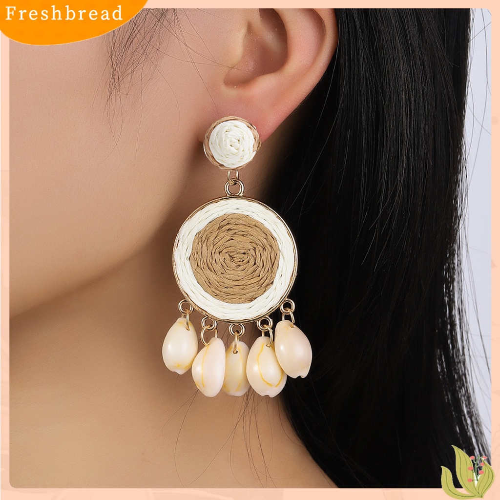 &lt; Freshbread &gt; 1pasang Anting Gantung Wanita Dikepang Mudah Cocok Dengan Warna Manis Ringan Anti Alergi Bentuk Bulat Manik-Manik Rumbai Warna Kontras Drop Earrings Untuk Pantai