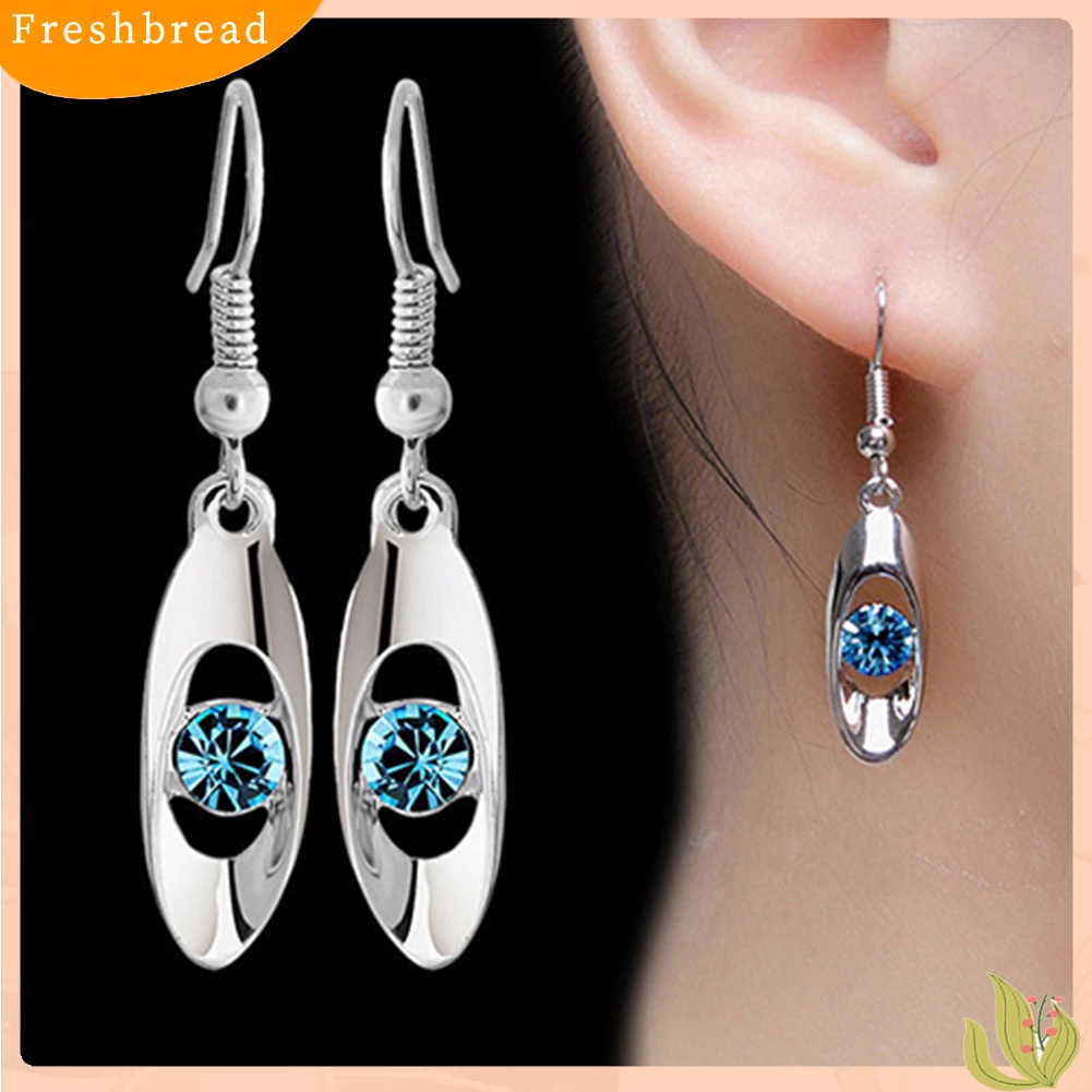 &lt; Freshbread &gt; Fashion Wanita Elegan Berlian Imitasi Mata Teardrop Menjuntai Perak Stud Hook Earrings