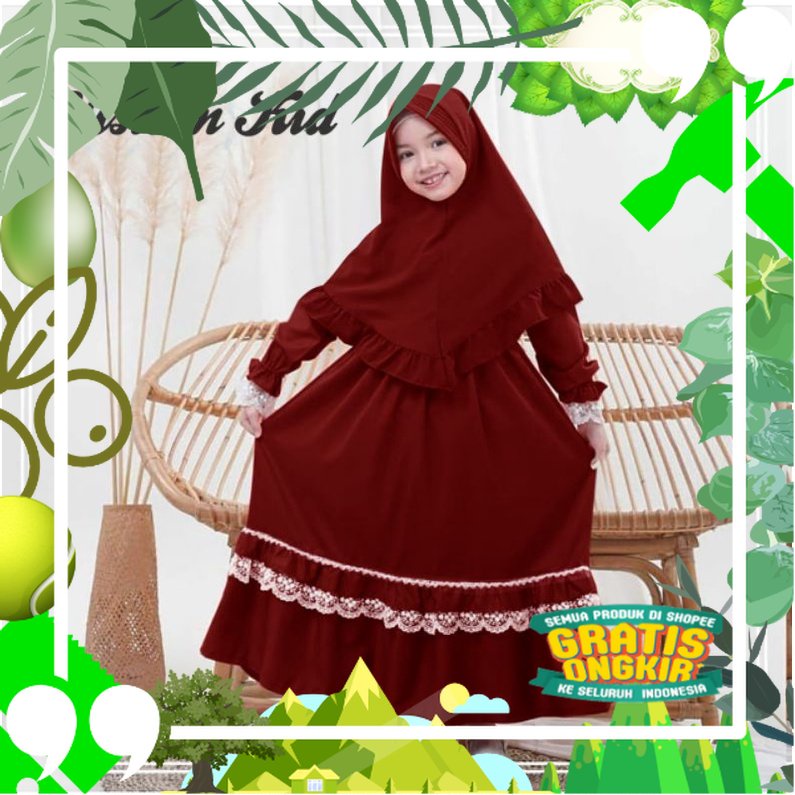 Lashoppingstore COD Set Gamis/dress/pakaian/baju/anak/perempuan/wanita/cewe/muslim/usia umur 7-9 Tah