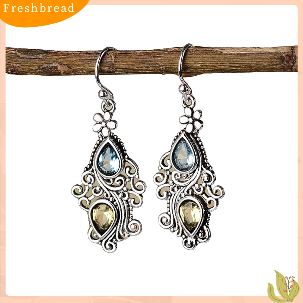 {In Stock} Vintage Wanita Tetesan Air Berlian Imitasi Bunga Menjuntai Kait Anting Perhiasan Hadiah