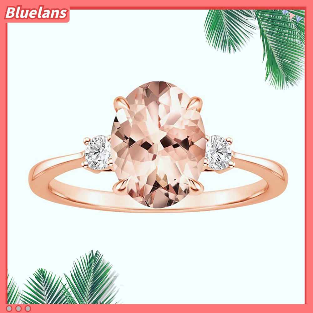 {In Stock} Telur Faux Morganite Berlian Imitasi Bertatahkan Jari Cincin Wanita Fashion Pernikahan Perhiasan