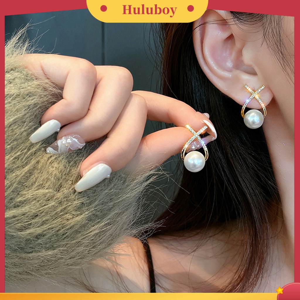 {Ready Stock} 1pasang Anting Pejantan Desain Salib Temperamen Berlian Imitasi Mengkilap Berkilau Semua Pertandingan Dekorasi Hadiah Ulang Tahun Wanita Mutiara Imitasi Ear Studs Perhiasan Pernikahan Untuk Perjamuan