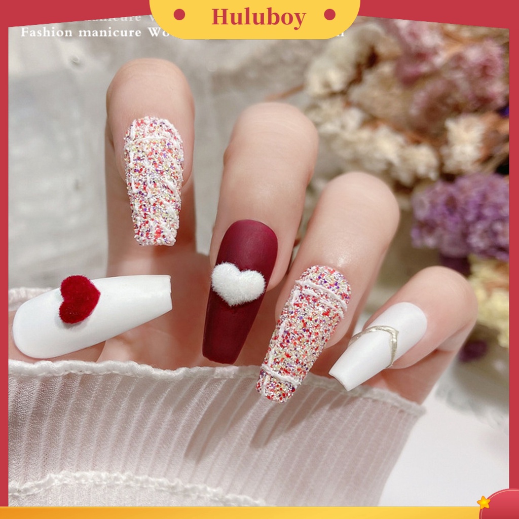 {In Stock} 20 Pcs Nail Art Dekorasi Mudah Tempel Berbulu Tiga Dimensi DIY Mini Hitam Merah Putih Musim Gugur Musim Dingin Manicure Mewah Jantung Perlengkapan Kuku