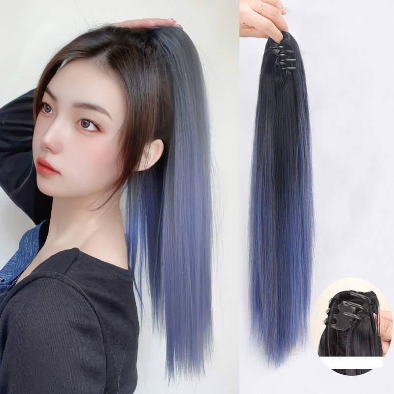 Ins Extension Rambut Ponytail Lurus Panjang Gradasi Alami Untuk Wanita Perempuan 50cm Dengan Klip