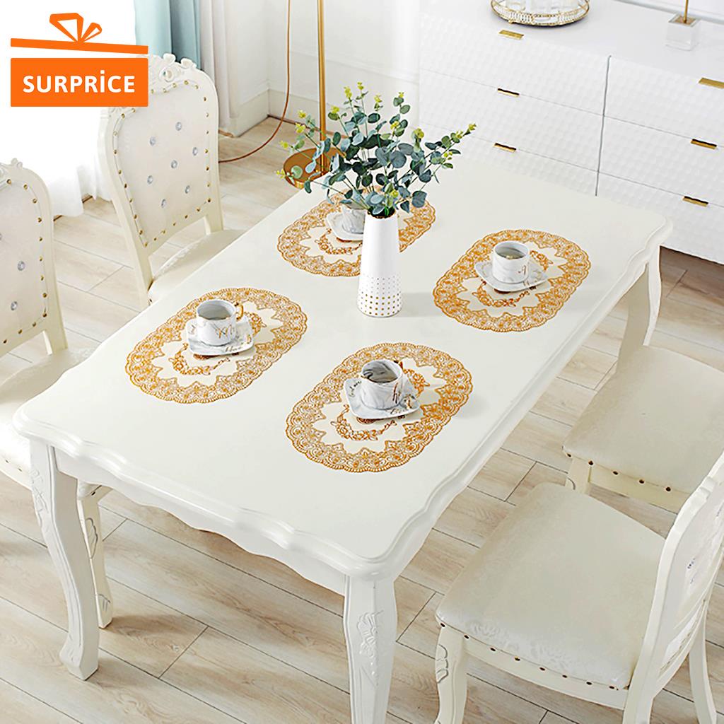 Surprice Taplak Meja Oval Emas/ Taplak Meja Bulat  / Tatakan Piring Meja Makan / Alas Piring Cantik / Table Mat Motif Bunga Placemat