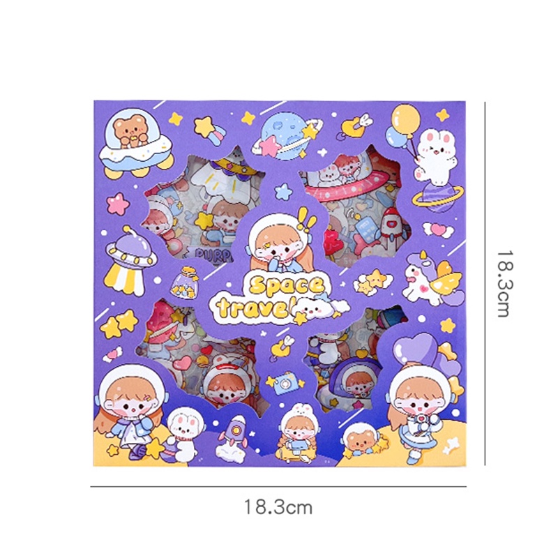 100 Lembar Kotak Kartun Seri Luar Angkasa Stiker Siswa Lovely Diary Deco DIY Stiker Set