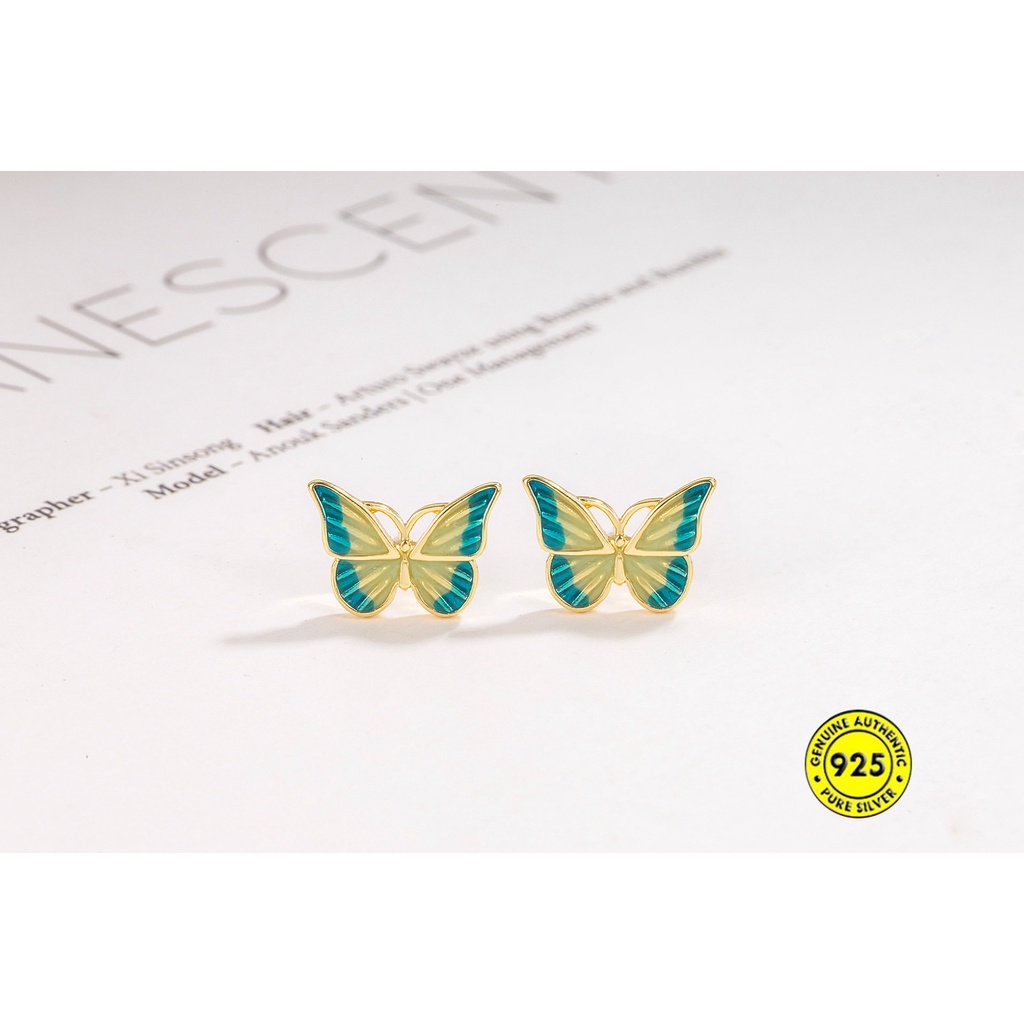 Giwang Kupu-Kupu Warna Enamel Gaya Lukisan Minyak Anting Halus Wanita U1202