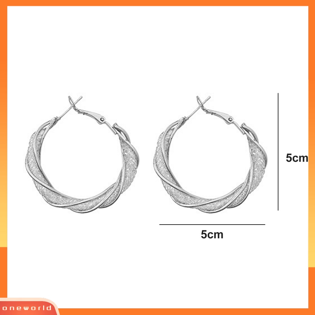 [OWR] 1pasang Anting Hoop Besar Geometris Memutar Berongga Logam Lingkaran Anting Perhiasan Fashion