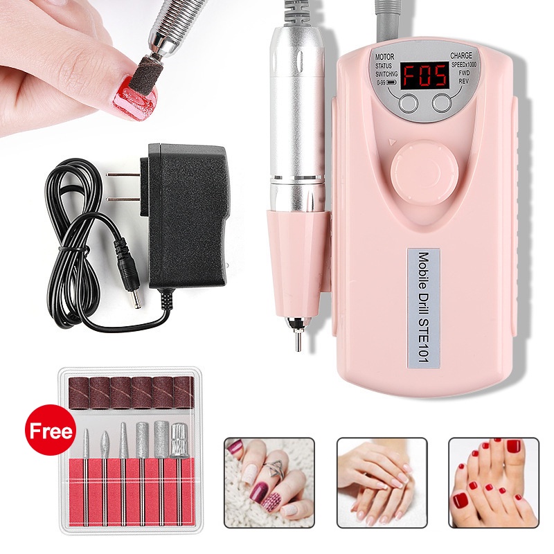 Mesin Poles Kuku Elektrik Rechargeable Nail Drill Polisher Grinding Untuk Manicure / Nail Art Alat  pink / putih Nail beauty