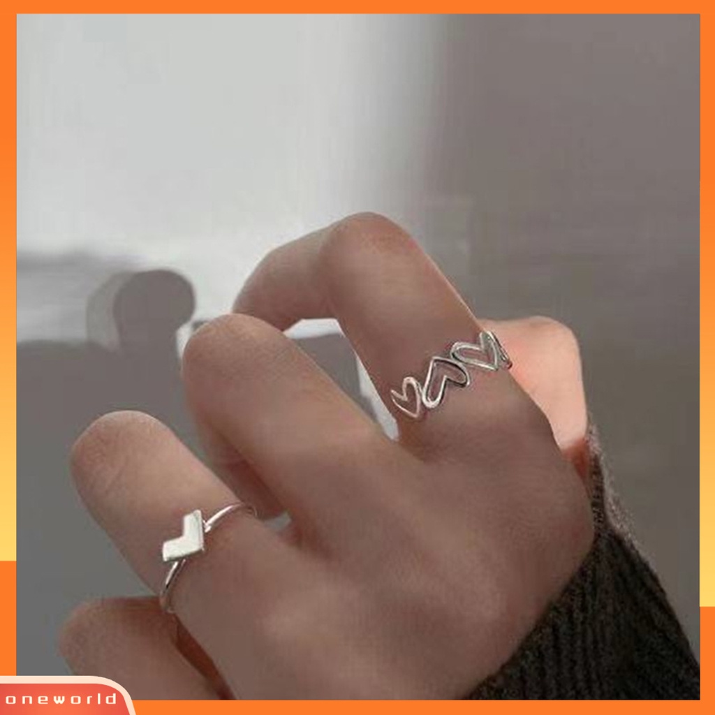 [EONE] Cincin Jari Berongga Keluar Plating Jantung Perhiasan Membuka Cincin Yang Dapat Disesuaikan Hadiah Hari Kasih Sayang