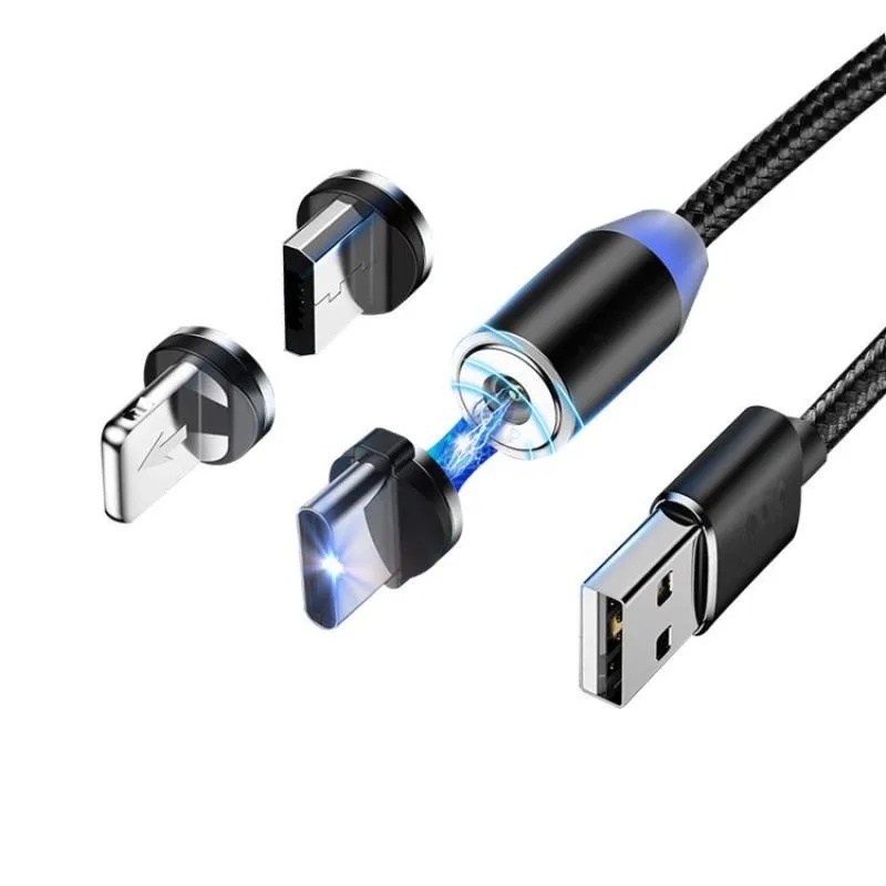 Kabel Data Magnetic Charger Cable 3 in 1 lightning Micro Type-C USB Kabel Cas Magnet Original