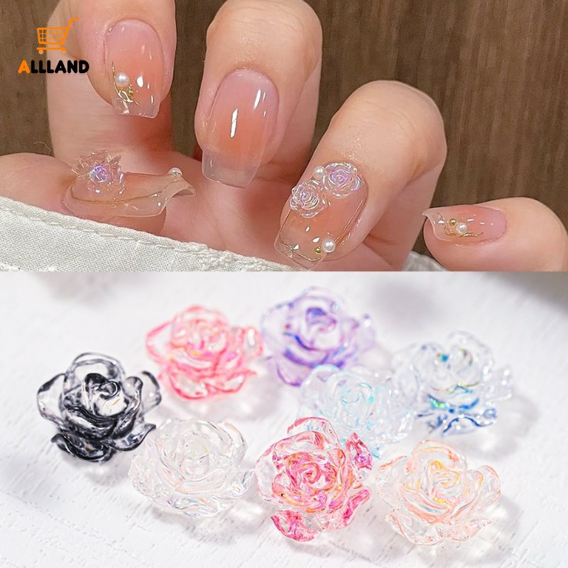 50pcs/set 3D Transparan Resin Camelia Kuku Berlian Imitasi/Warna Campur Bunga Nail Art Sequin/Aksesoris Manicure Wanita