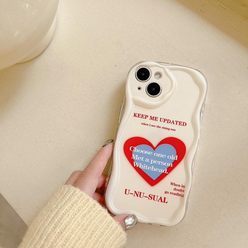 Untuk iPhone Case14 13 12 11 Pro Max Love Hati Inggris Wavy border Anti-drop Pengawet