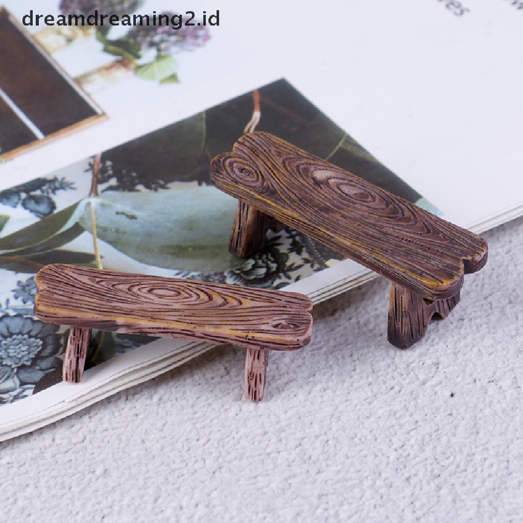 (hot) 2pcs Patung Ornamen Rumah Bangku Kayu Mini DIY Aquarium/Dekorasi Rumah Boneka//