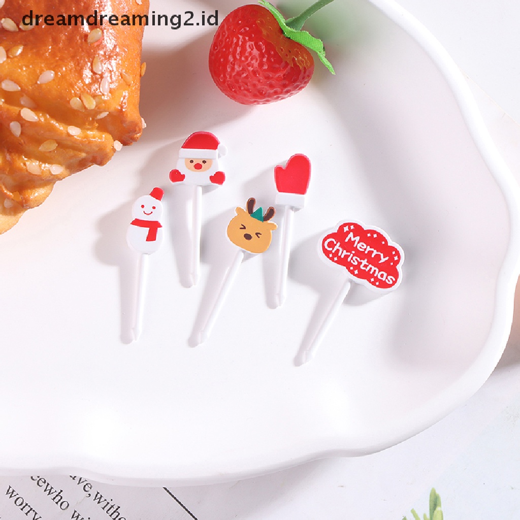 (hot) Merry Christmas Fruit Fork Kid Kue Buah Tusuk Gigi Bento Lunch Bento Pesta//