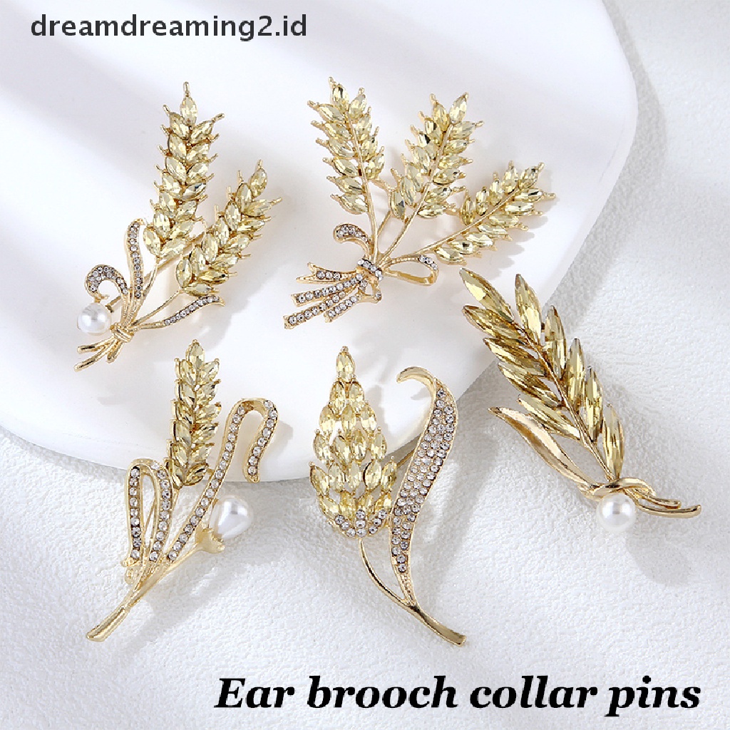 (hot) Golden Ear Of Wheat Bros Wanita Halus Berlian Imitasi Gandum Telinga Bros Kerah Pin Jas Bros Perhiasan//