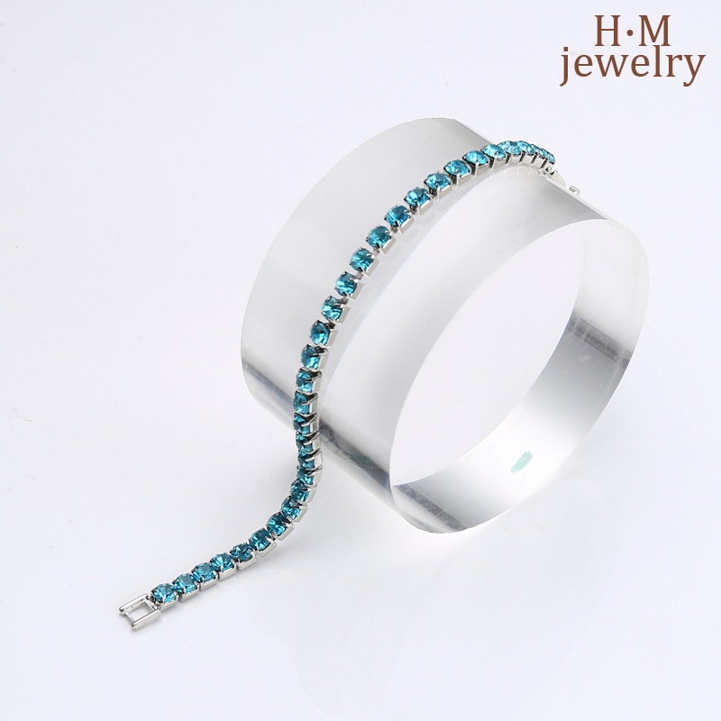 S925 Perak Fashion Sederhana Bertatahkan AAA Zirkon Gang Bor Gelang Warna Berlian Imitasi Gesper Gelang