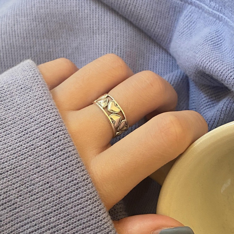 Cincin Bukaan Geometris Hati Bahan Alloy Korea Untuk Anak Perempuan