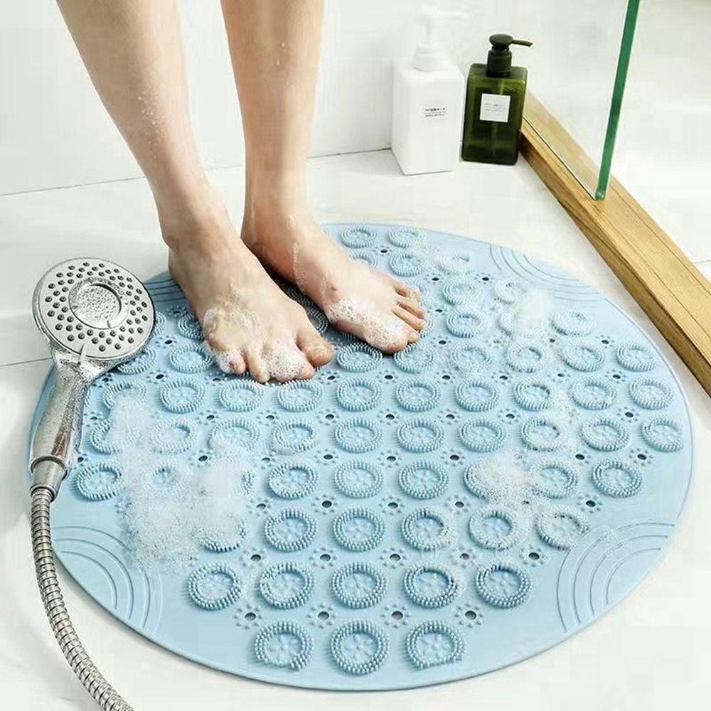 [Elegan] Keset Kamar Mandi Bulat Anti-Slip Drainase Aksesoris Kamar Mandi Suction Cup Mudah Dibersihkan Pijat Foot Pad