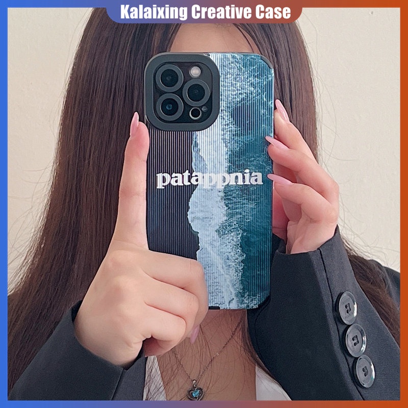 IPHONE Soft Case Bahan Kulit Printing Pinggir Laut Untuk Iphone14 13 12 Pro Max X XR Xs Max7 8 Plus14 Plus Garis Vertikal Square Back Cover