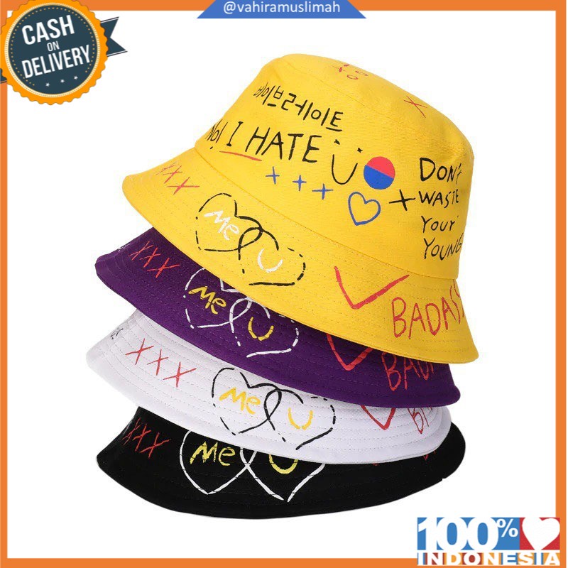 TOPI BUCKET DEWASA KOREA SABLON TOPI BUCKET MURAH bucket korean topi bucket bolak balik fisherman badas