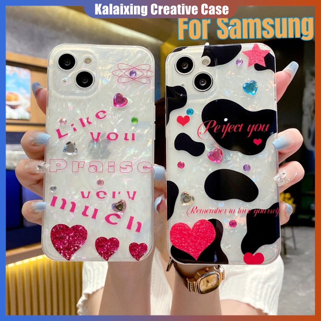 Casing Cangkang Bersinar Untuk Samsung S21 S22 S23 Plus Ultra Z Flip3 Z Flip4 Soft Case Dengan Motif Sapi Dan Soft Case Motif Love