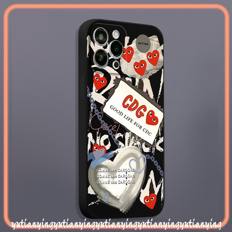 Trendy Comme des Garcons Case Kompatibel Untuk IPhone 7Plus X XR XS Max13 14 11 12 Pro Max8 7 6S 6 Plus SE 2020 Tepi Lurus Lembut Tpu Cinta Hati Penutup Belakang