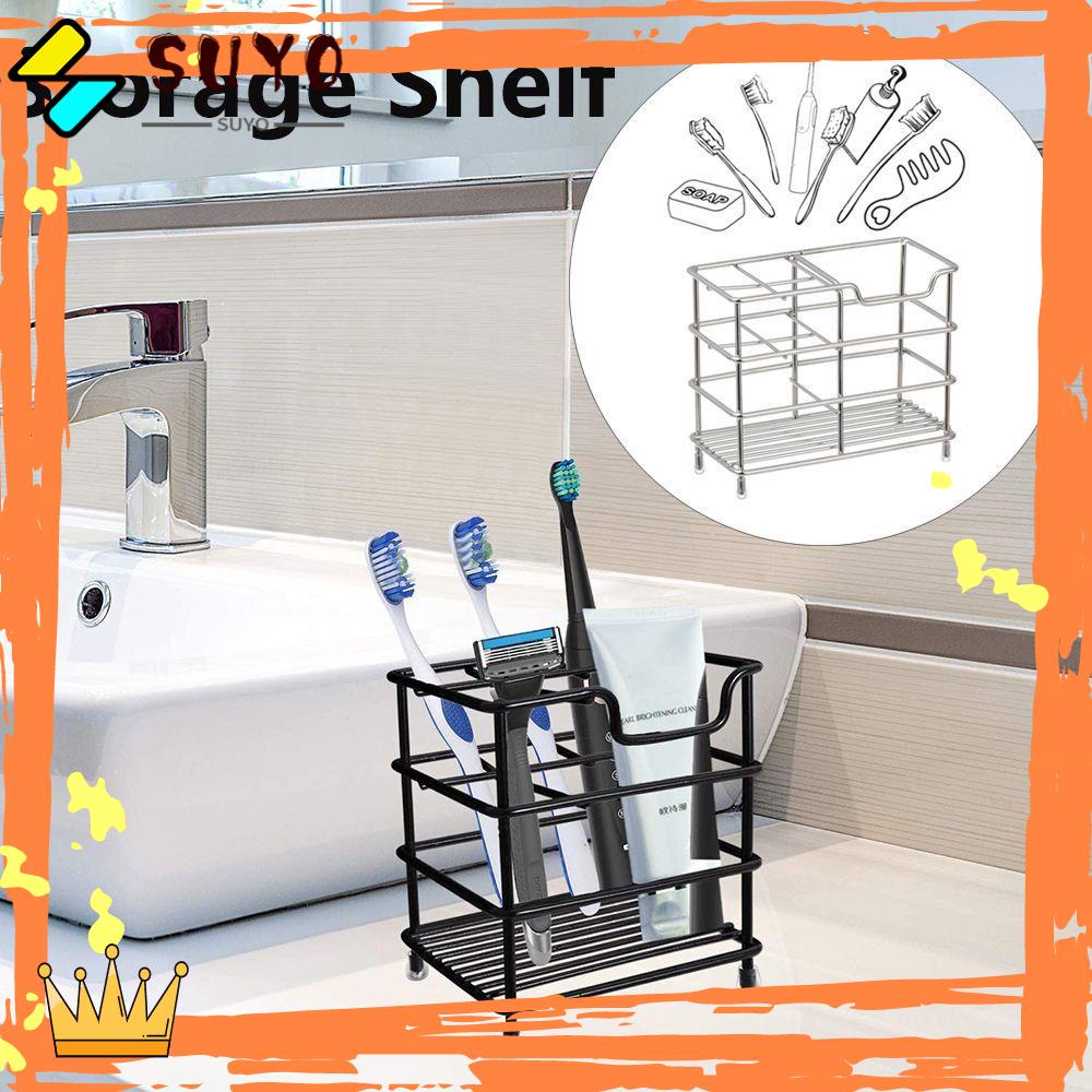 Suyo Rak Tempat Sikat Gigi Tahan Karat Hemat Ruang Stainless Steel Dapur Organizer Stand