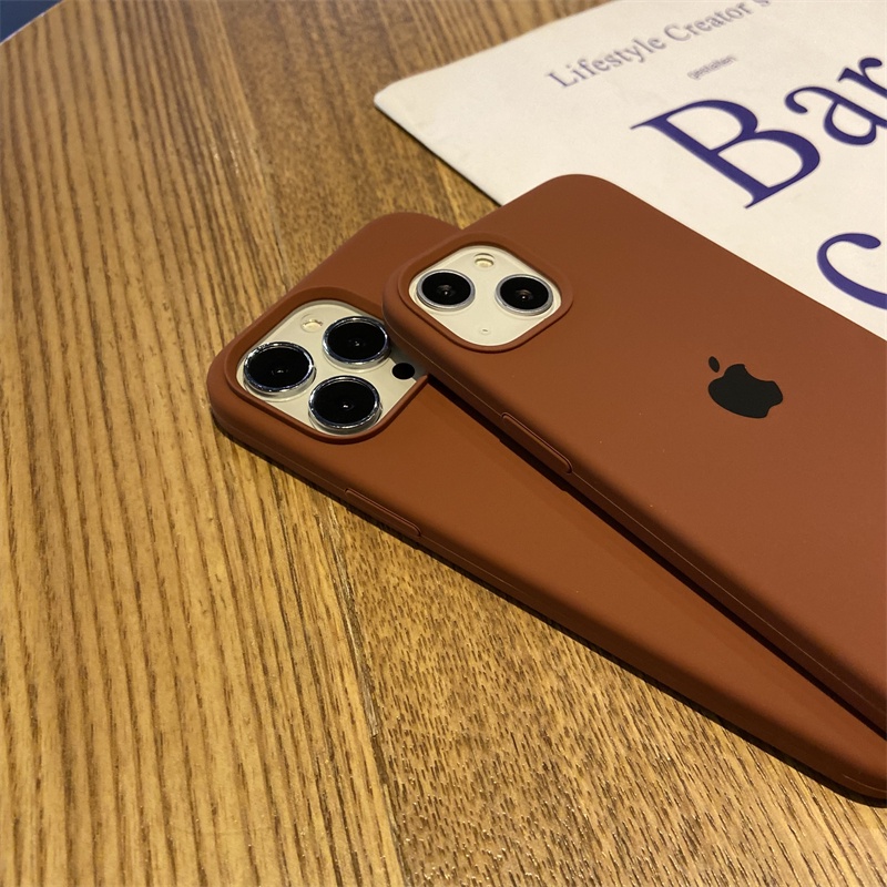 Soft Case Bahan Silikon Warna Coklat Untuk IPhone 11 12 13 14 Pro X XR XS Max 7 8 Plus