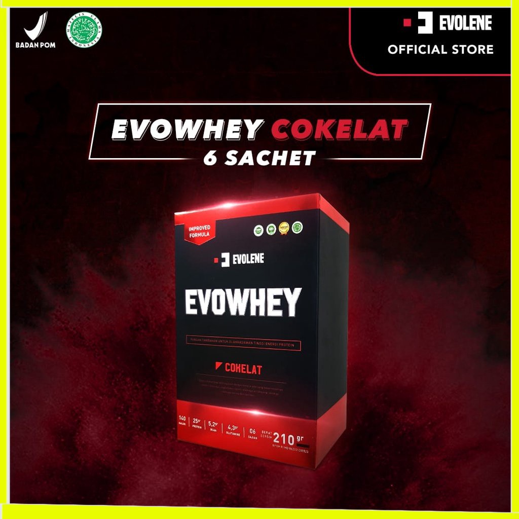 Evolene Whey Protein Cokelat 6 Sachet - Suplemen Fitness - Suplemen Workout Evolen Evoline Jakarta