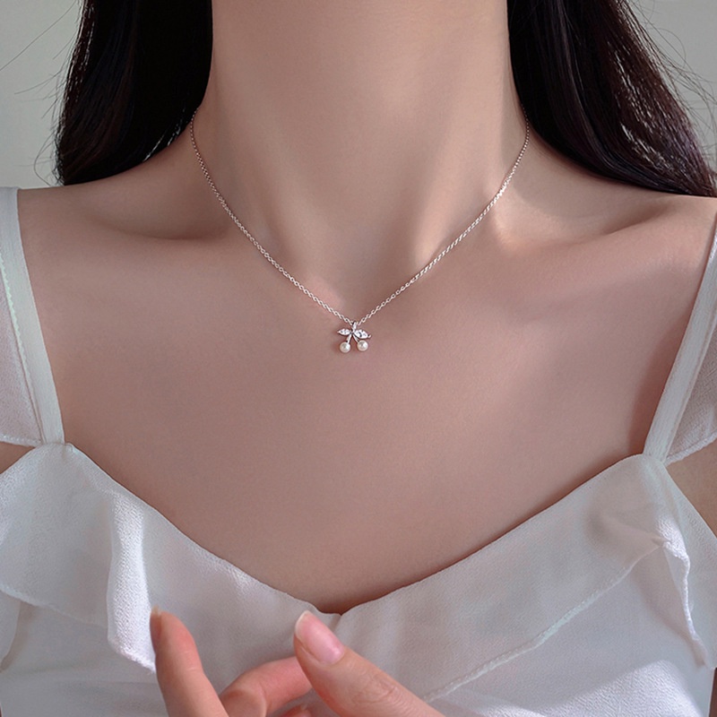 Kalung Rantai Sterling Silver 925 Hias Mutiara Cherry Untuk Wanita