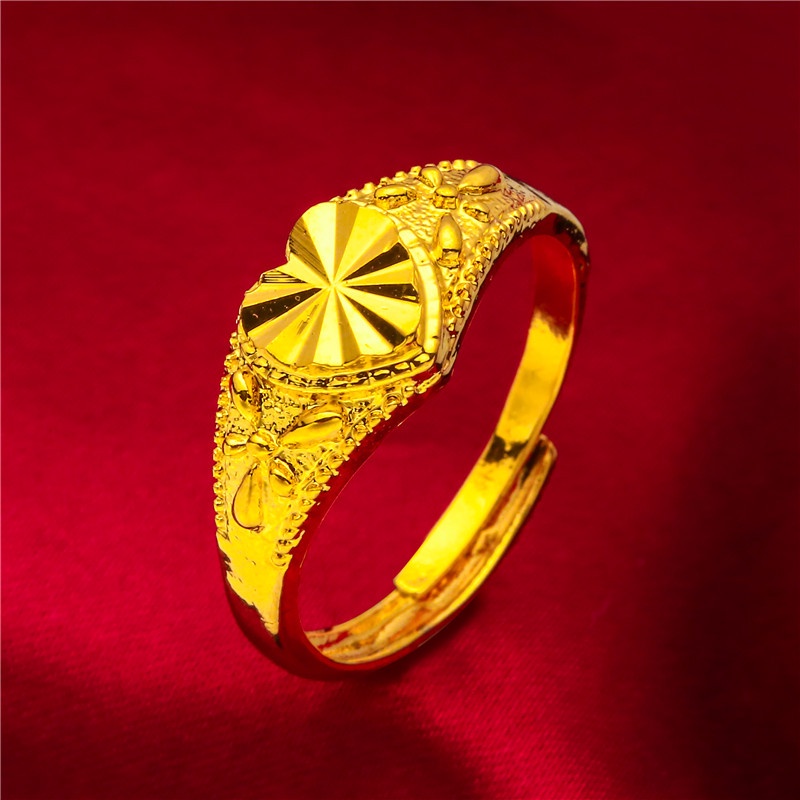 Perhiasan Fashion Kerajaan Emas 24K Bangkok Aksesoris Motif Bintik Cincin Bunga Wanita Berlapis Emas Minimalis Ring Joker