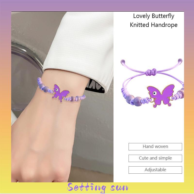 Gelang serut kupu-kupu Adjustable Tali gelang yang dikepang Aksesoris Fashion TN