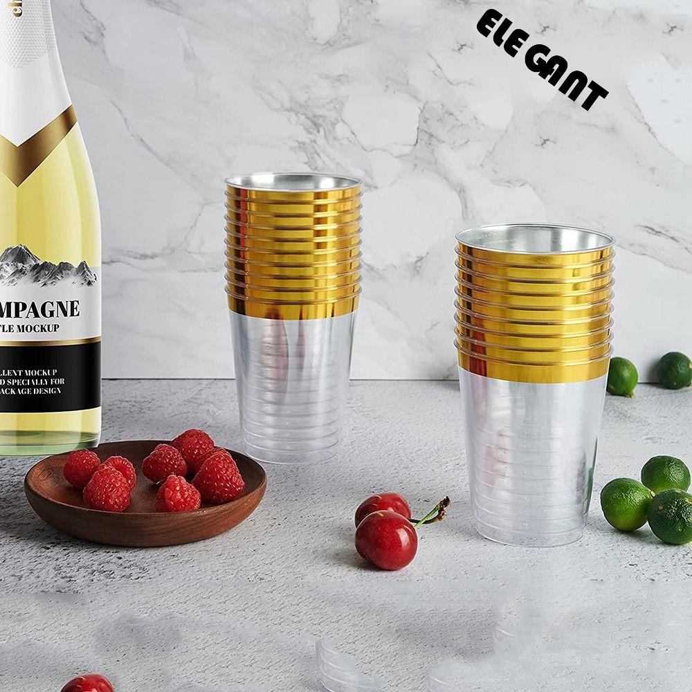 [Elegan] Cangkir Transparan 20buah Wine Gold Rim Juice Dekorasi Ulang Tahun Perlengkapan Pesta
