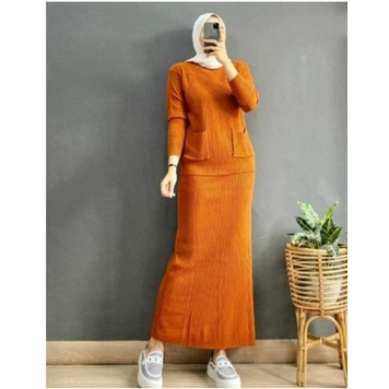 Baju Setelan Wanita Fashion Muslim Kekinian Terbaru 2021 Set Premium rok rajut Syari Termurah