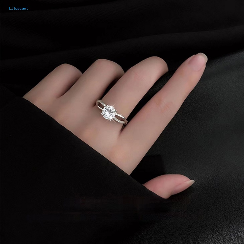 Lilyscent Dainty Wanita Cincin Perhiasan Aksesoris Berlian Imitasi Berkilau Ladies Wedding Ring Adjustable