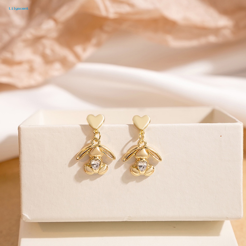 Lilyscent 1pasang Anting Wanita Eye-catching Prom Persediaan Kelinci Bertelinga Besar Dengan Zirconia Ladies Earrings Halus