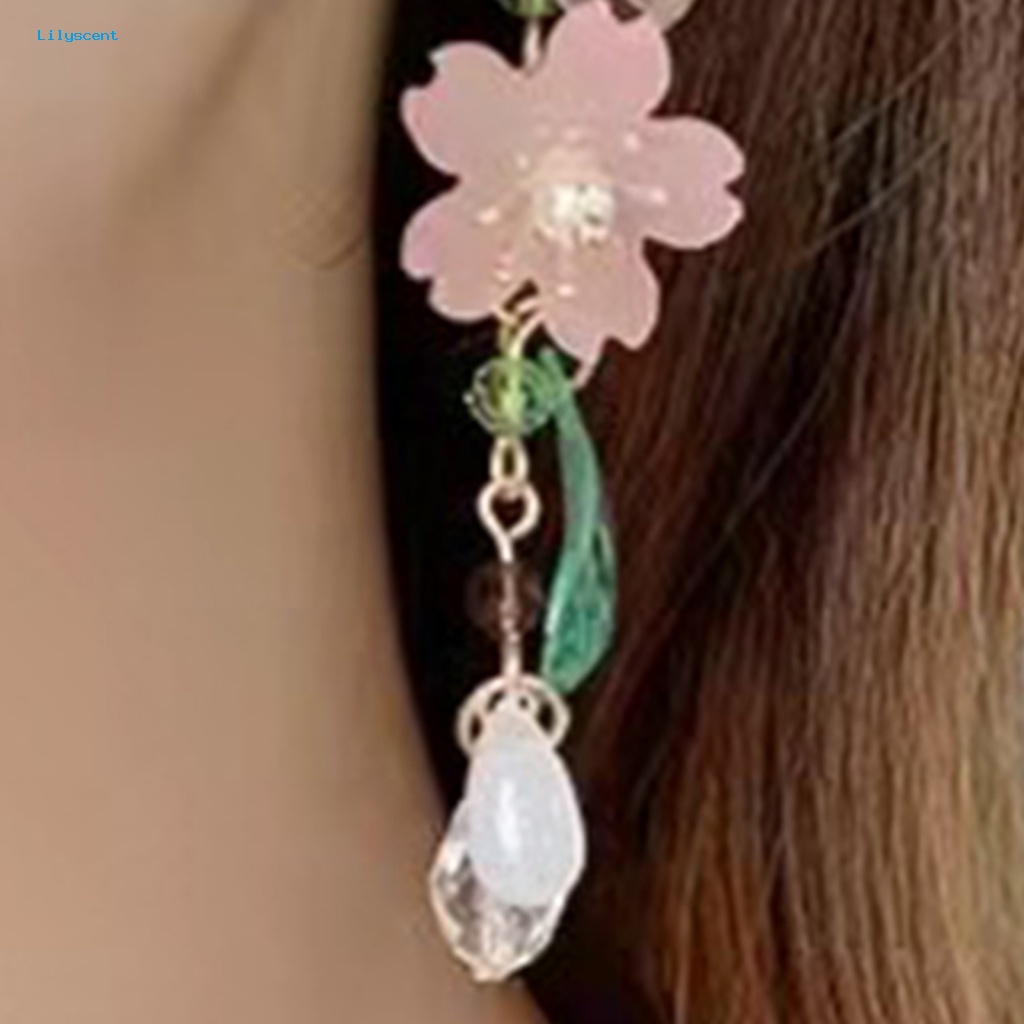 Lilyscent 1pasang Anting Kait Logam Aksesoris Wanita Anting Kait Bunga Sakura Elegan