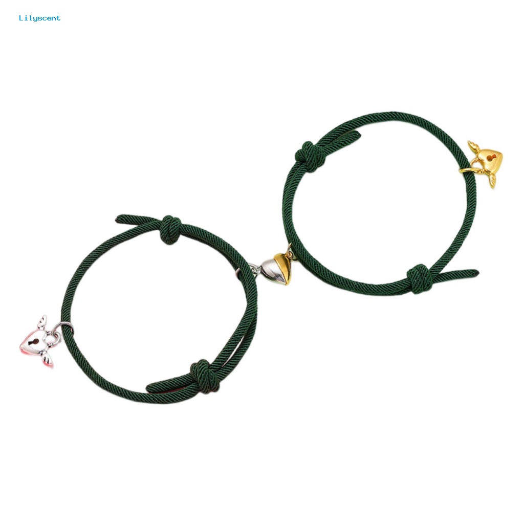 Lilyscent 1pasang Gelang Pasangan Elastis Aksesori Perhiasan Berbentuk Hati Jarak Magnet Atraksi Bracelets Nylon Hand Strap