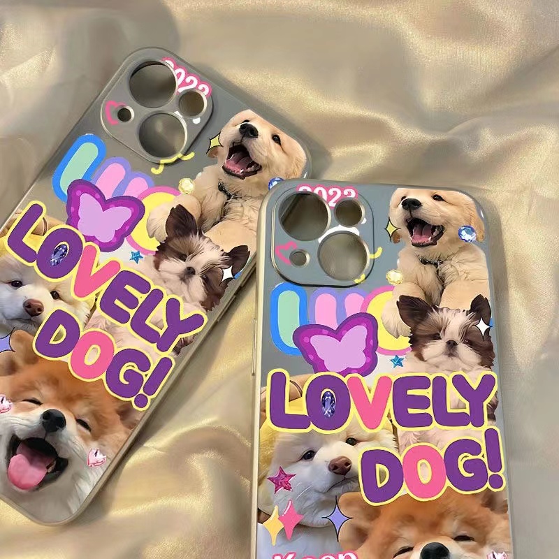 IPHONE Lovely Dog Soft Case Kompatibel Untuk Iphone11 14 13 12 Pro XS Max XR X8 7 6S Plus Casing Ponsel Mini Electroplate TPU Silikon Shockproof Cover