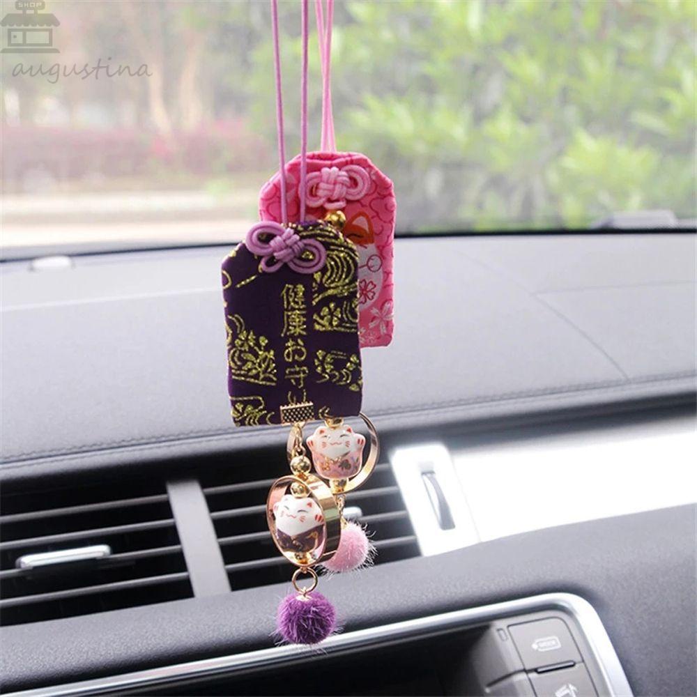 AUGUSTINA Cartoon Maneki Neko Car Pendant Car Accessories Japan Lucky Cat Pendant Hanging Ornament Car Styling Pompom Pendant Omamori Gifts Decoration Charm Car Rear View Mirror Auto Interior Decoration/Multicolor