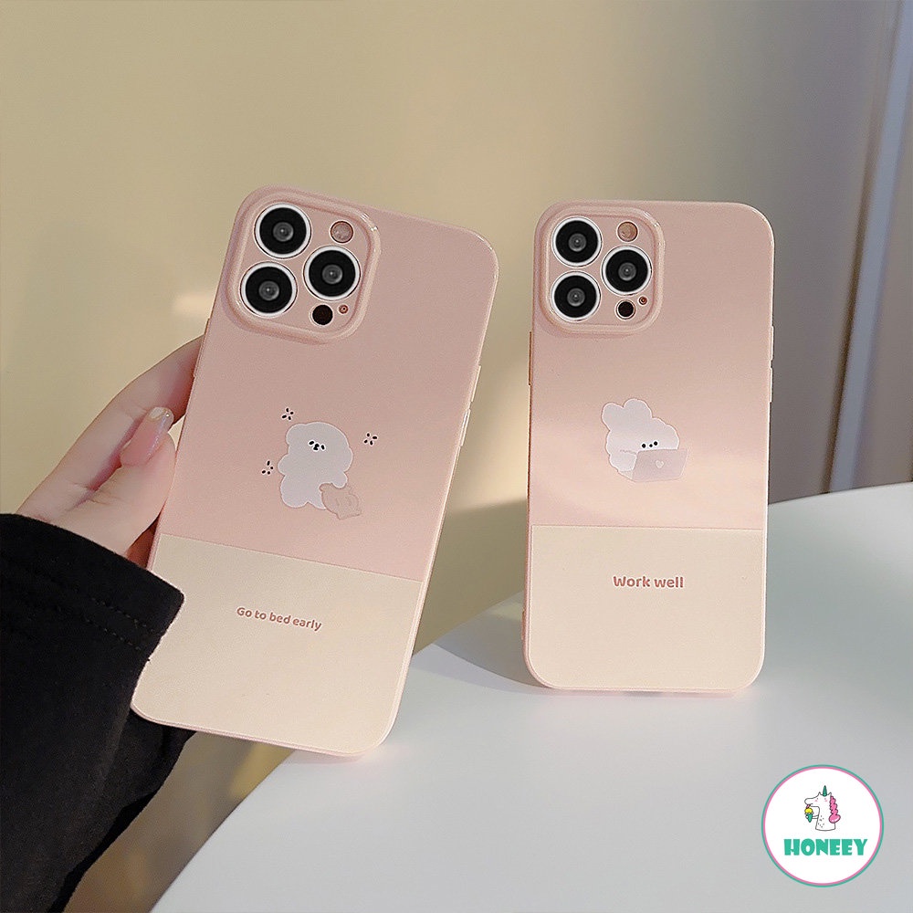 IPHONE Dicat Honey Pink Bantal Anjing Kerja Kelinci Ponsel Case Iphone14 13 12 11 Pro Max 12Pro TPU Ponsel Shockproof Pelindung Case Cover