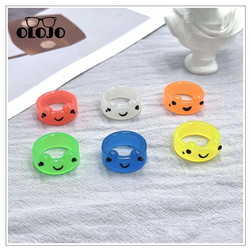 【COD】Cincin Transparan Resin Kodok Bersinar Kepribadian Warna-Warni Hewan Kartun Cincin Jari Lucu