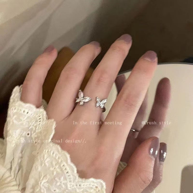 Butterfly Cincin Perak Untuk Wanita Bukaan Zirkon Kristal Rings Aksesoris Perhiasan