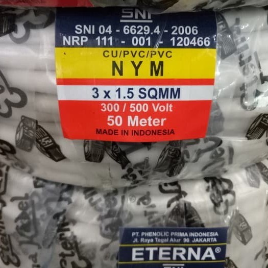 [METERAN] Kabel ETERNA NYM 3X1.5 isi 3 / Kabel Kawat Eceran