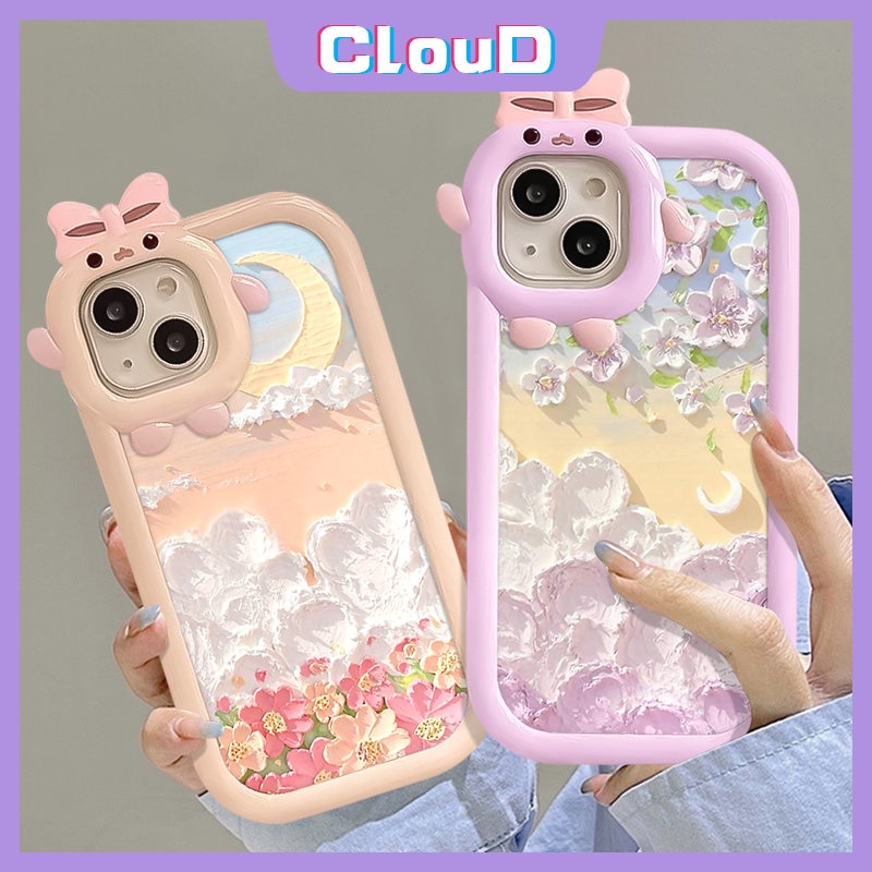 Oppo A96 A95 A12 A16 A15 A17 A17K A57 A54 A77s A77 A31 A3s A16K A76 A74 A7 A55 A5s A5 A9 A53 Reno 7Z 5 A16E A52 Ikatan Simpul 3D Lucu Lensa Monster Kecil Lukisan Minyak Bunga Bulan Case