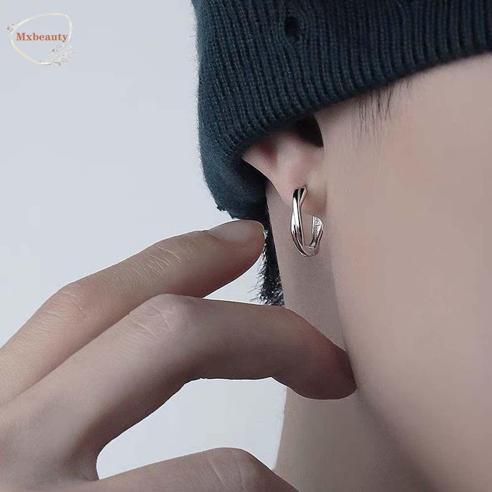 Mxbeauty Anting Hoop Pria Keren Kualitas Tinggi Untuk Cowok Twist Lingkaran Stainless Steel Bulat Geometris Ear Studs