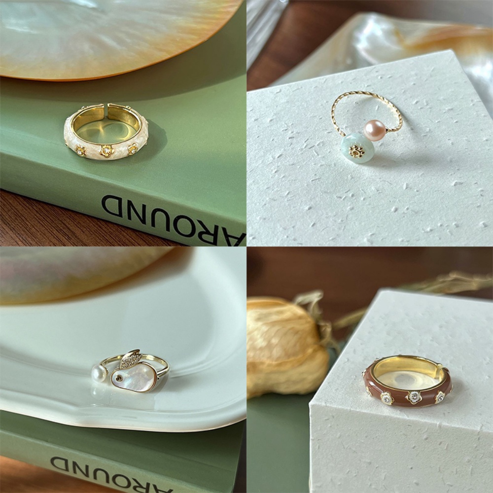 Enamel Indah Drop Glaze Awan Cincin Wanita Perancis Retro Cahaya Mewah Perak Terbuka Cincin Jari Telunjuk Cincin Tren Perhiasan Gadis Seksi